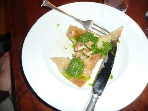 potato celery root ravioli wiht fork